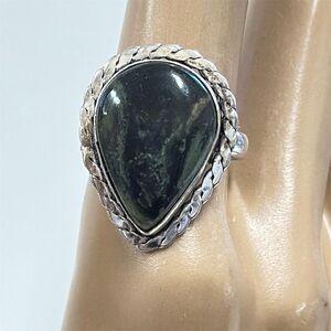 Hand crafted Teardrop Kambaba Jasper Adjustable Ring Unisex 7-10
